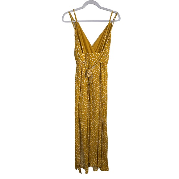Forever 21 NWT Woven Cutout Long Dress in spotted Mustard Spring Summer - Picture 3 of 15